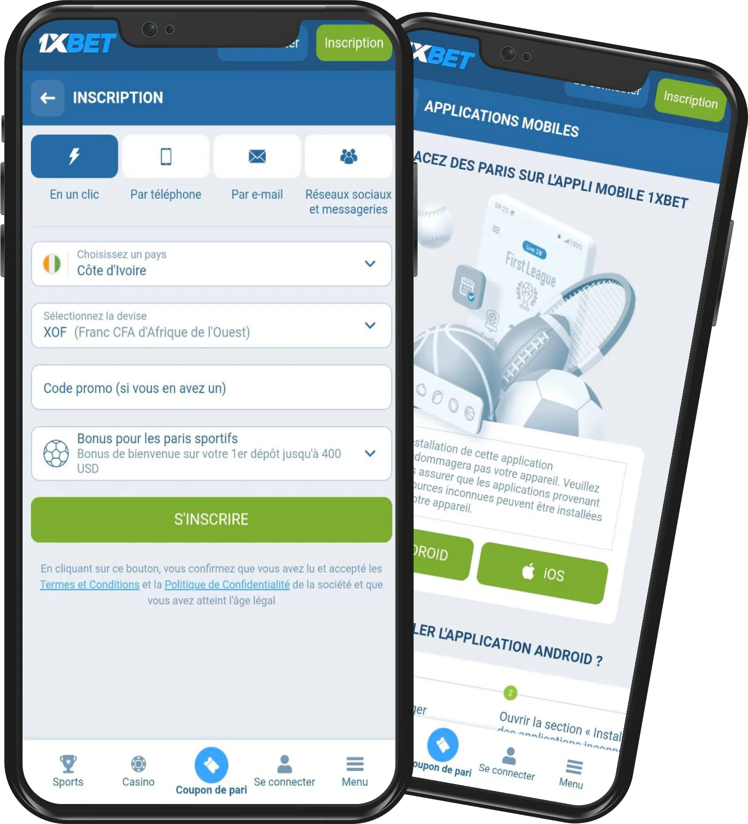 Inscription sur 1xBet iPhone & Android – Code Promo 1xBet